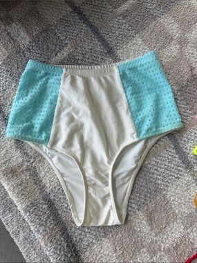 American Apparel White and Light Blue High-Waist Bikini Bottoms